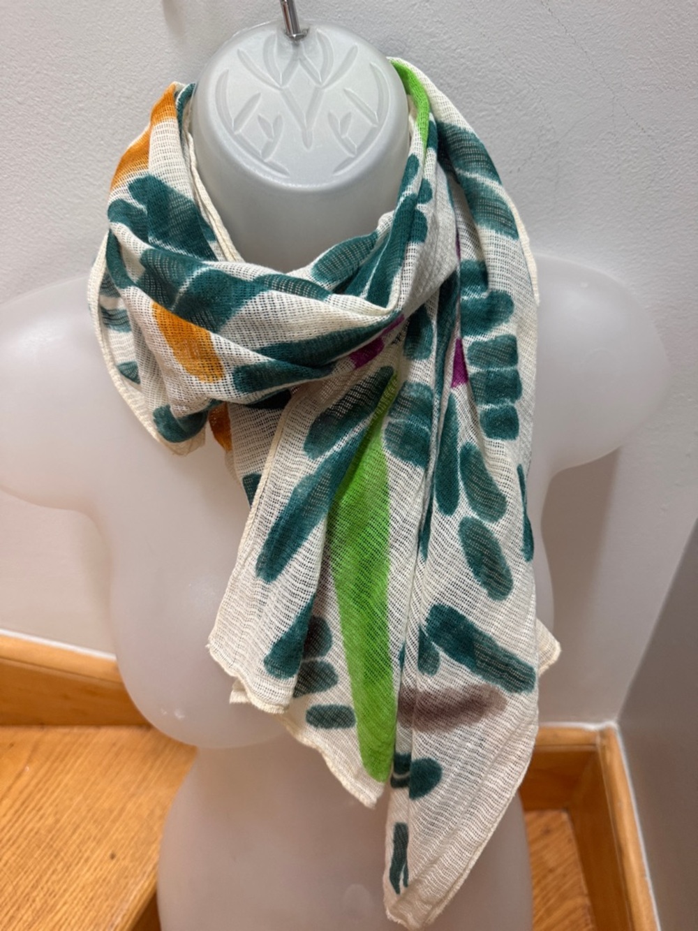 Vintage Abstract Gauze Cotton Scarf | Earthy Brushstroke Print